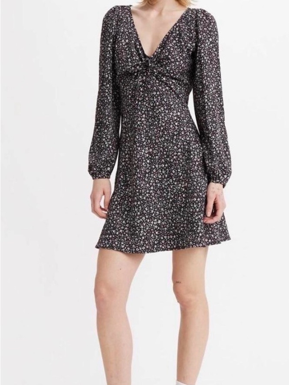 NWT Levi’s Delray Long Sleeve Mini Dress Black Ditsy Floral Size XS